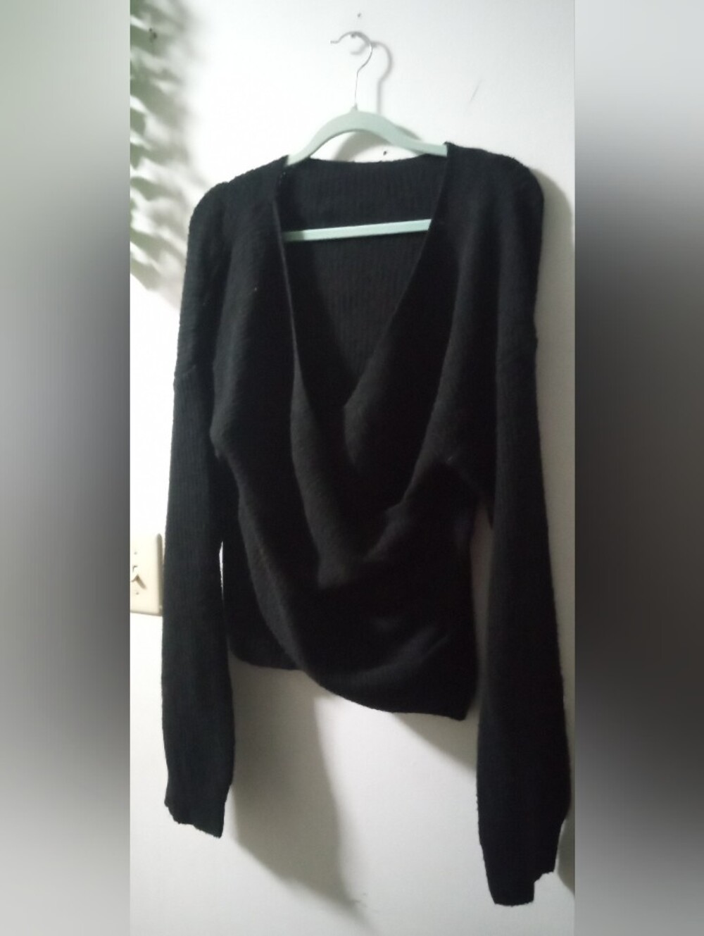 Black Women's Draped V-Neck Sweater